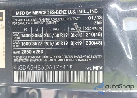2013 Mercedes-Benz Ml 350 4Matic from USA, damaged, VIN 4JGDA5HB6DA176418